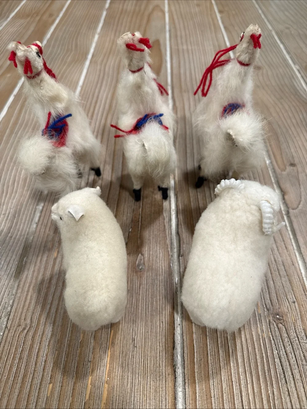 Vintage Handcrafted Real Alpaca Fur Llama and Sheep Ram Figurine Lot of 5